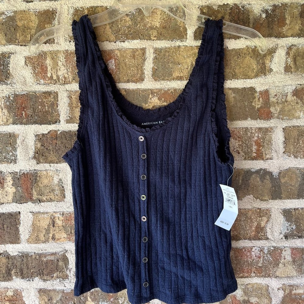 American Eagle Navy Blue Tank Top with Buttons